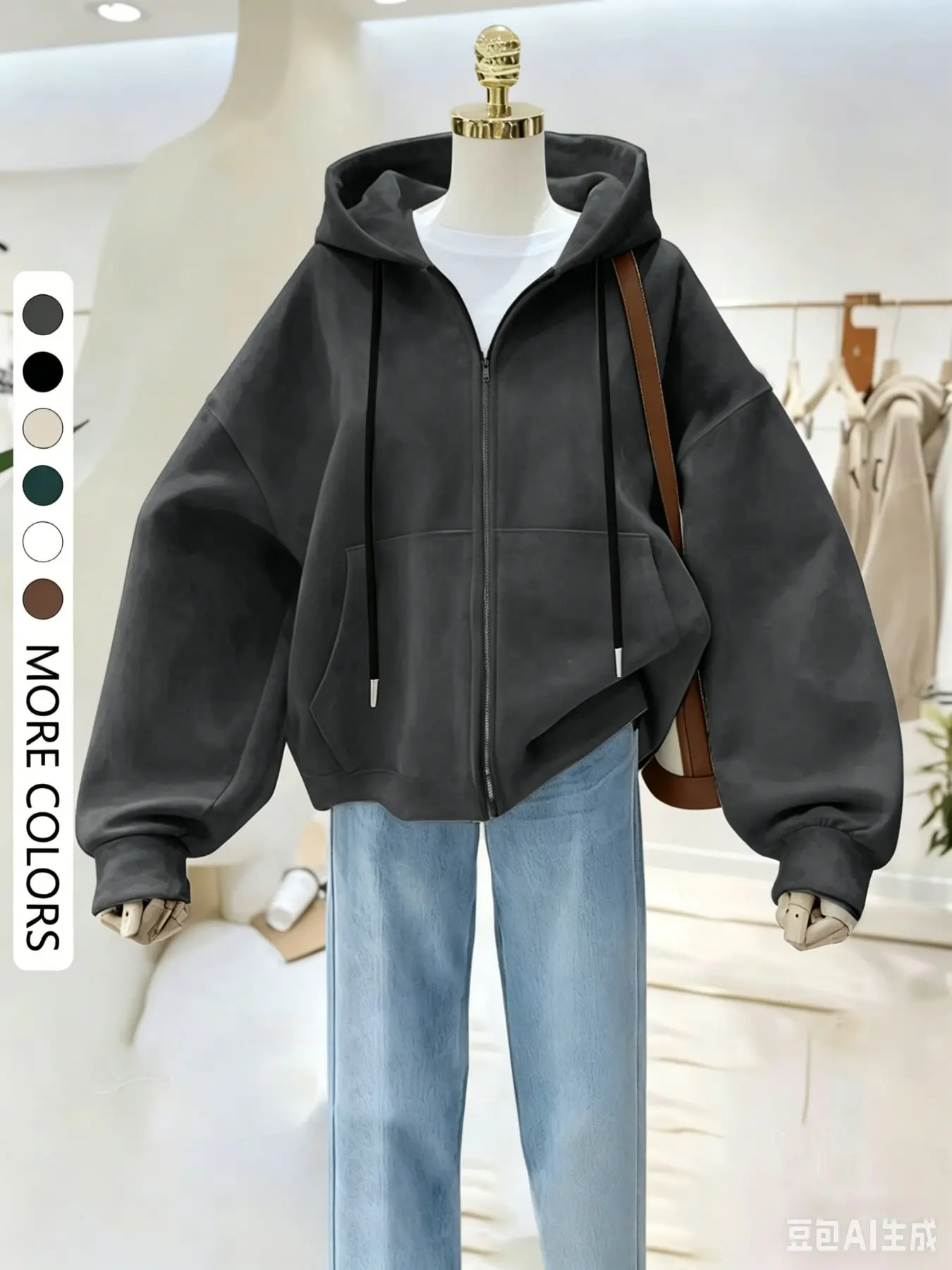 Women's Casual Sweatshirt, Hoodie, Loose-Fitting H-Type, Plain with Pockets, All-Season Outerwear, Fall & Winter Fleece Lining