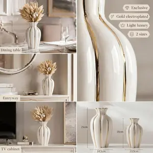 Nordic-Style Ceramic Bouquet Vase, Modern Decorative Vase, Flower Vases, Elegant Home Decor for Living Room or Office, Suitable for Fresh and Dried Flowers #GLOBAL PICKS