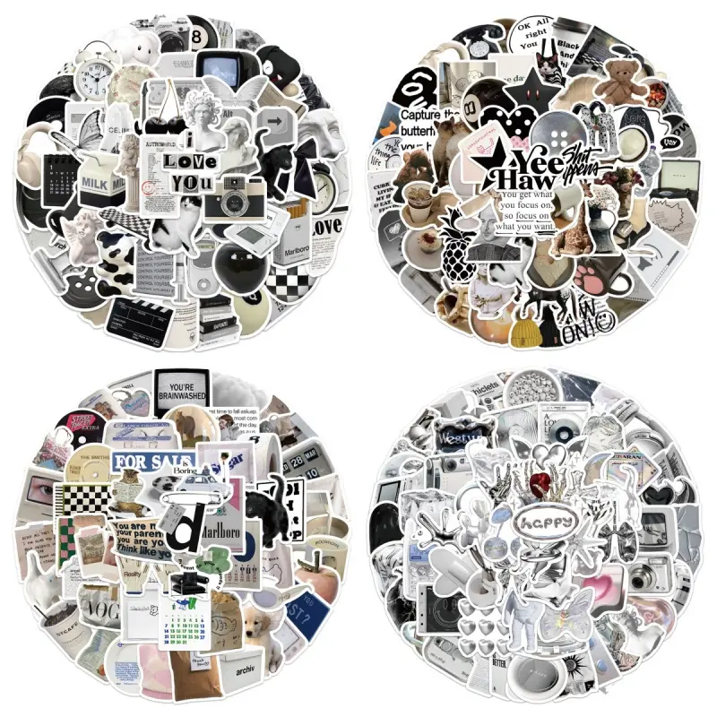 200 Cartoon Ins-style Milk Cookie Graffiti Stickers, 4 Designs, Decorative Waterproof DIY Stickers for Luggage, Water Bottles, and Guitars