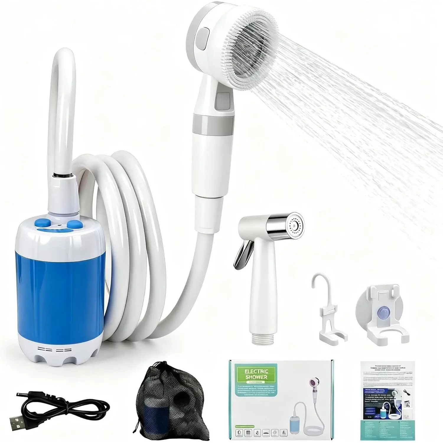 Portable Camping Shower Pump - Rechargeable Outdoor Shower Head Sprayer, Pumps Water from Bucket. Experience Refreshment Anywhere, Perfect  Camping, Hiking, Travel, Car Washing & Pet Cleaning