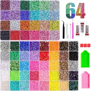 64 Grid 50000+ Ab Rhinestones Set, Multi-Color, Includes Glue Pen and Tray, Perfect for DIY Crafts, Flashy Crystal Kit