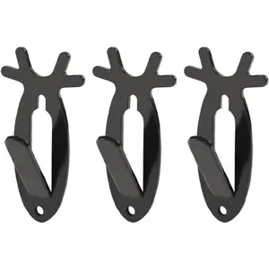 3 Pack European Mount Skull Hanger Wall Hook  Antelope Antler Style, Heavy-Duty Iron Euro  Skull Mount Hanger (Up to 20 lbs) Black