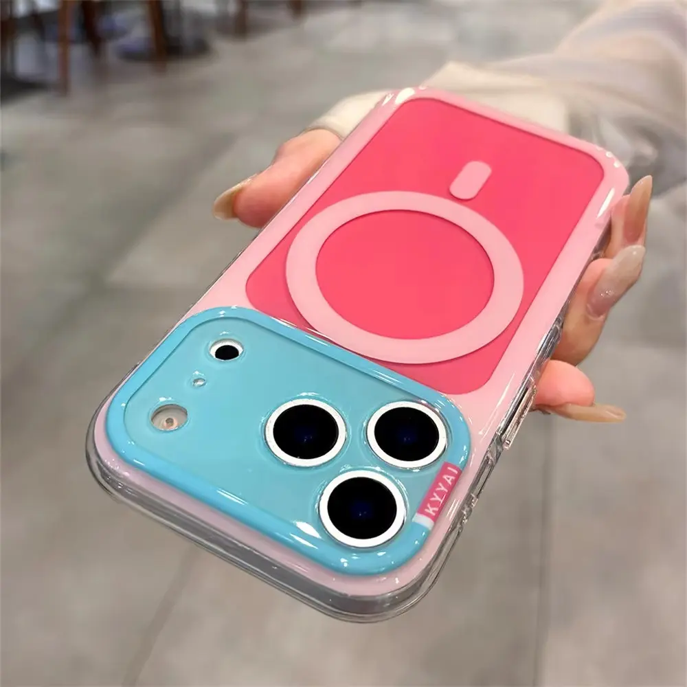 YKQS Phone Case-Candy Contrast Color Case For iPhone 18 17 16 15 14 Pro Max Wireless Charging Lens Protection Shockproof Protective Cover