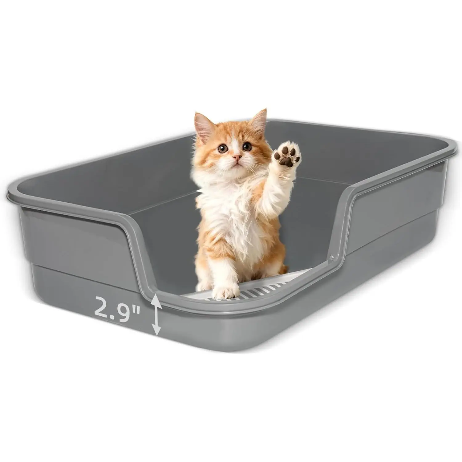 Extra Large Litter Box with Low Entry,Jumbo Cat Litter Box for Kitty and Senior Cats,Cat Box for Indoor Cats,Open Top Corner Litter Pan,Easy to Clean,23.6" L x 15.7" W x 5.9" H (Grey)