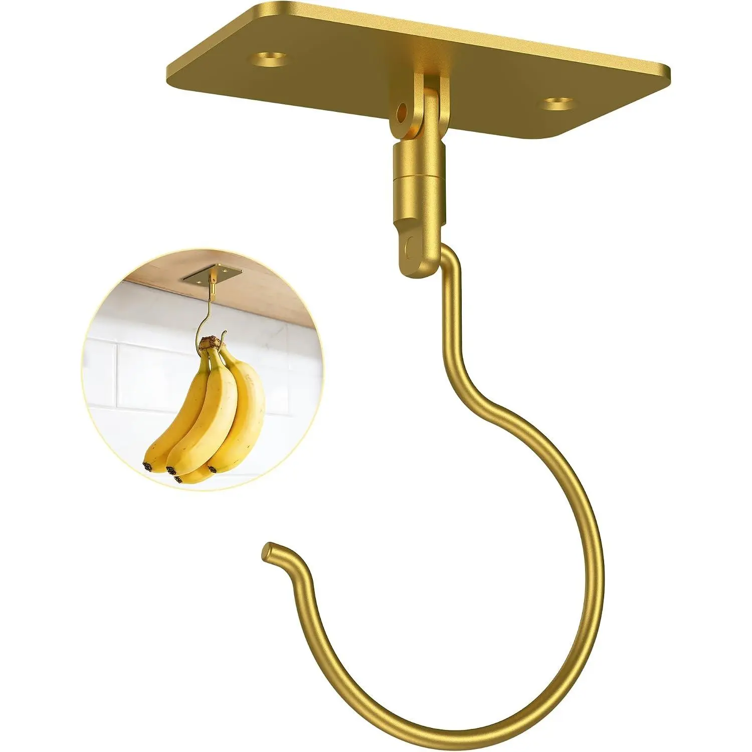 Banana Hook, Metal Banana Hanger Under Cabinet, , 1 count | 2 Mount Options, 360° Rotatable,  Foldable, Compact Size, Suits for Fruits, Cups, Mugs, Utensils, Oven Mitts, Towels