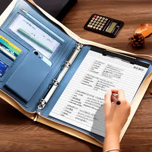 Portfolio Padfolio Binder with Removable 4-Ring Planner -Professional Business Zippered Notebook Case (Fits A4/Letter Paper)- File Organizer for Desk - Multi-Storage Organizer for Outdoors, Travel, Office, & School