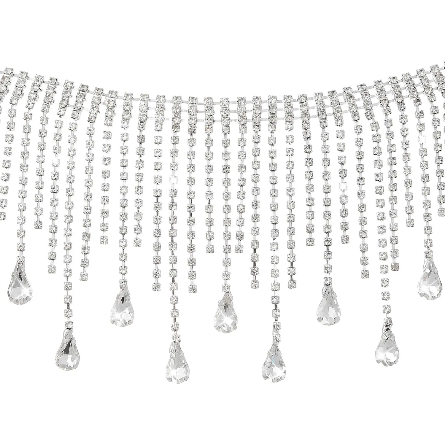 Crystal Rhinestone Fringe Trim 1 Yard Tassel Chain for Sewing | Wedding Bridal Decor, Belly Dance Costumes, Garment Embellishment, DIY Craft Supplies, Handbag Accents, Theme Parties