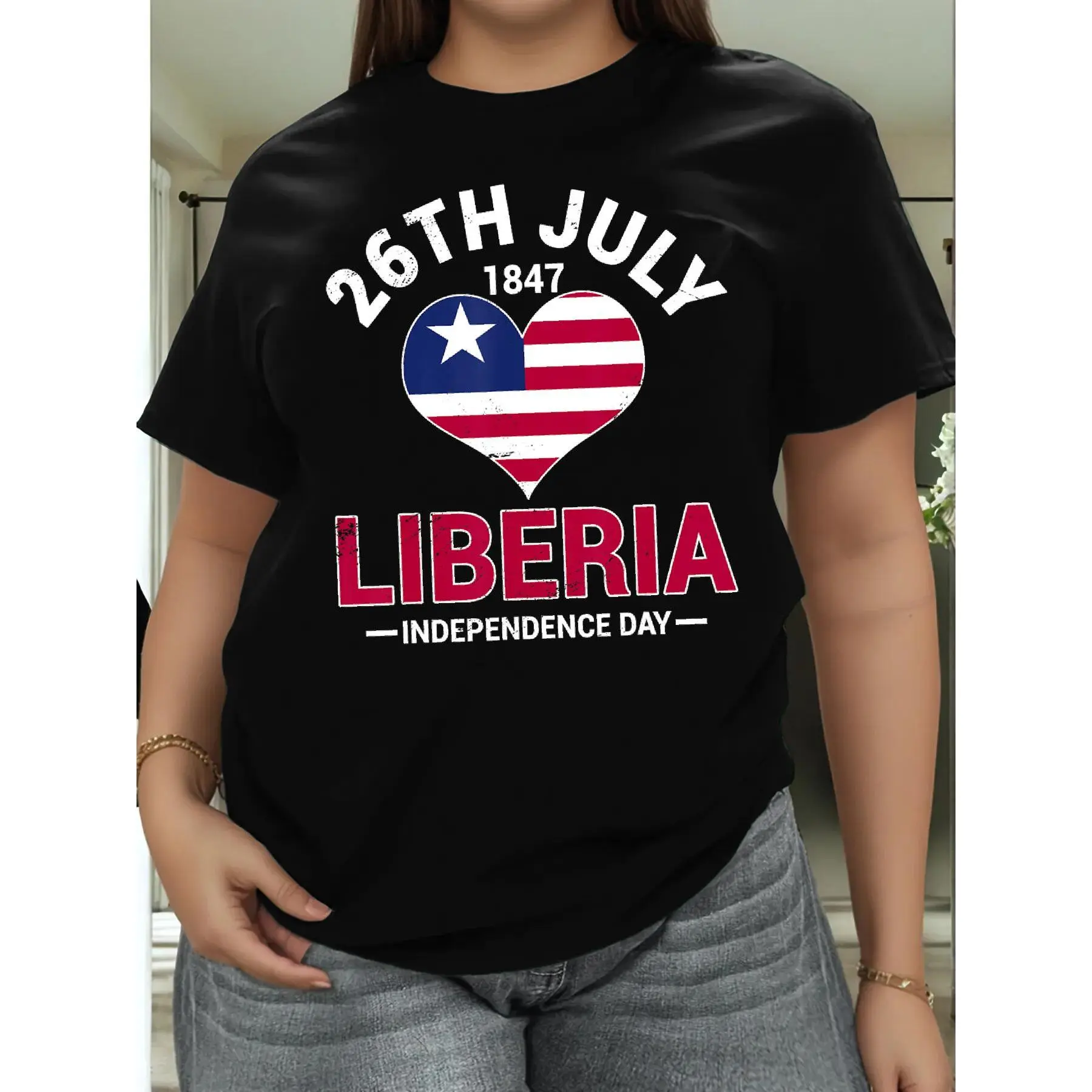 26th July Liberia Independence Day 1847 Funny Awesome Graphic Plus size T-Shirt Popular Plus size T Shirts Street Style Tees Tops for Womens