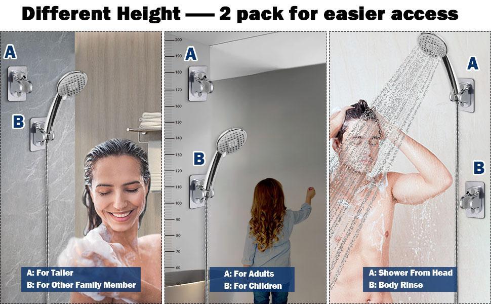 Bathroom Shower Head Holder Self Adhesive Shower Head Holder-Adjustable Handheld Shower Holder NO Drilling Wall Mount Waterproof, Showerhead Bracket for Bathroom Shower,Fix Firmly and Use Conveniently Hose Holder for Shower Bathroom
