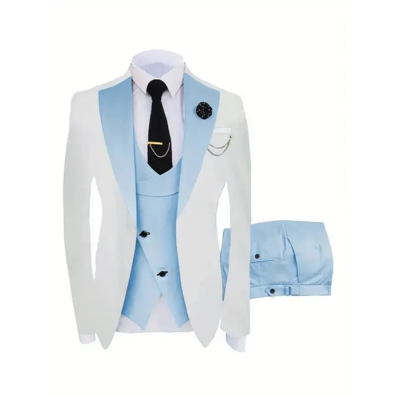 Men'S 3pcs Suit for Groomsmen, Slim Fit Wedding Dance Tuxedo, Elegant Formal Event Dress,   Shirt Pants Sleeve Top western clothing