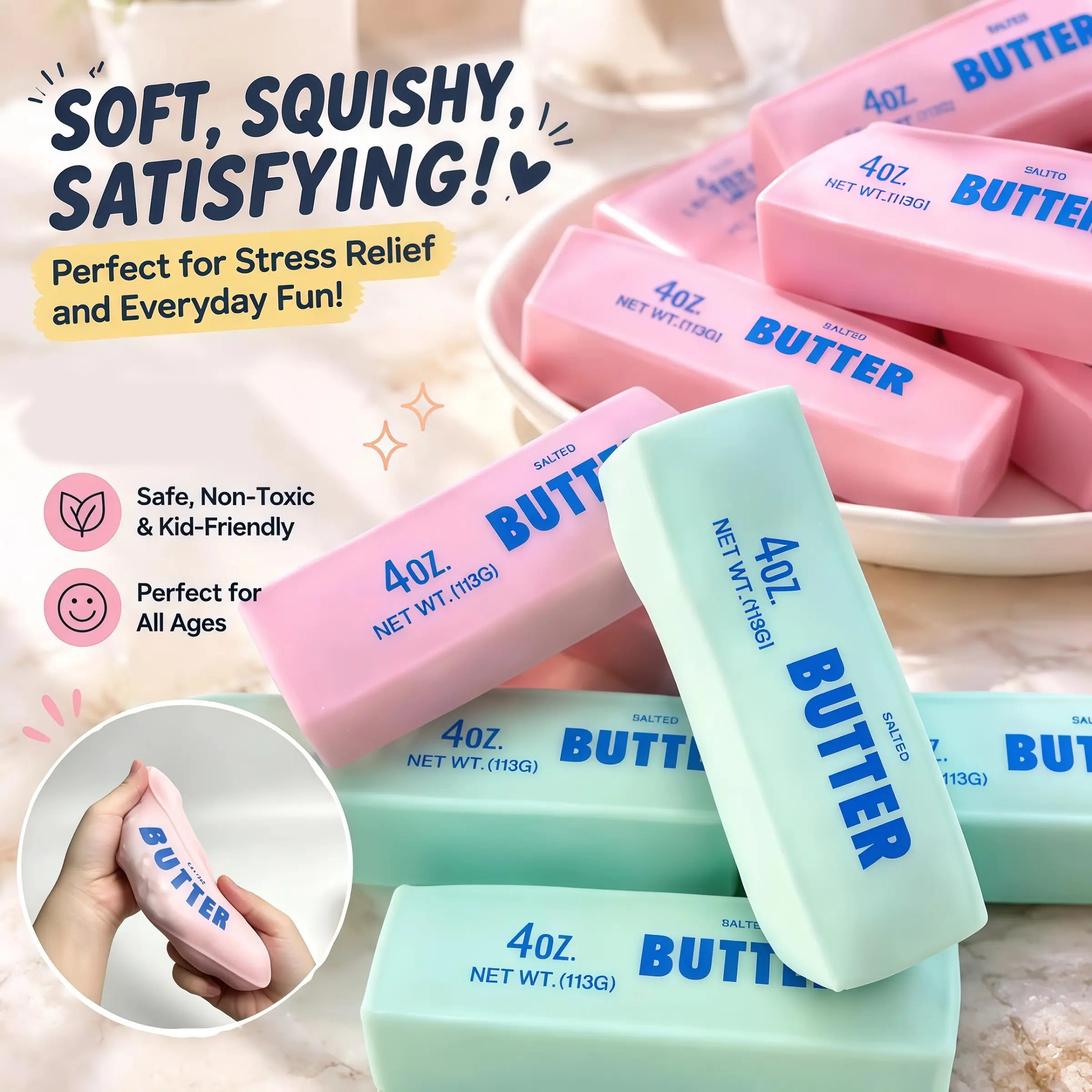 2026 Crunchy Sound Butter Bar Squishy Toy Soft Squeeze Fidget Toy Funny Sensory Hobby Play Toy Portable Stress Relief Decompression Toy Cute Desk Relax Toy Ideal Gift For Teens Adults Party Leisure Entertainment