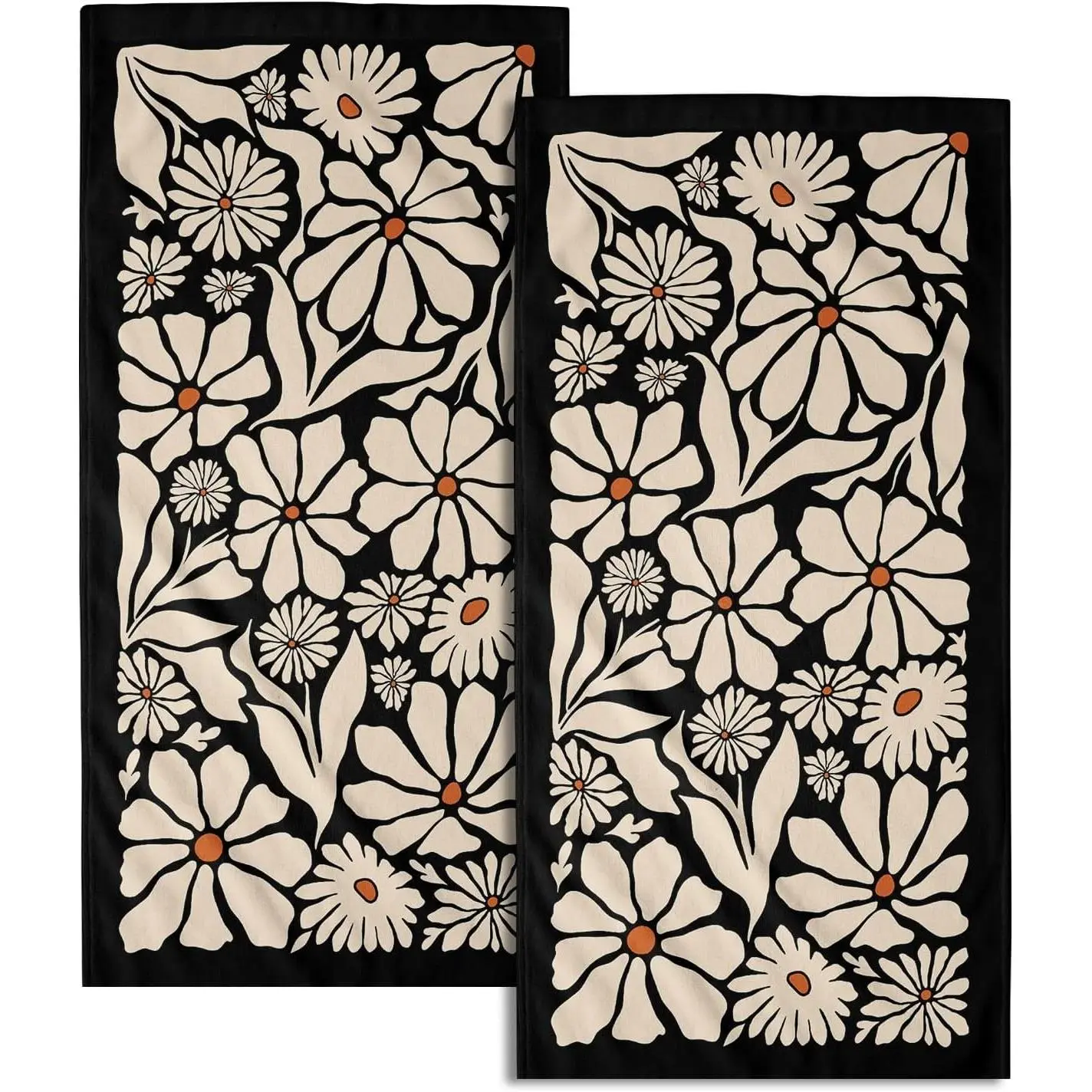 Giwawa Black Daisy Hand Towels Set of 2 Boho Floral Decorative Absorbent Fingertip Towels Soft Kitchen Tea Dish Towels for Bathroom Home Gym Spa