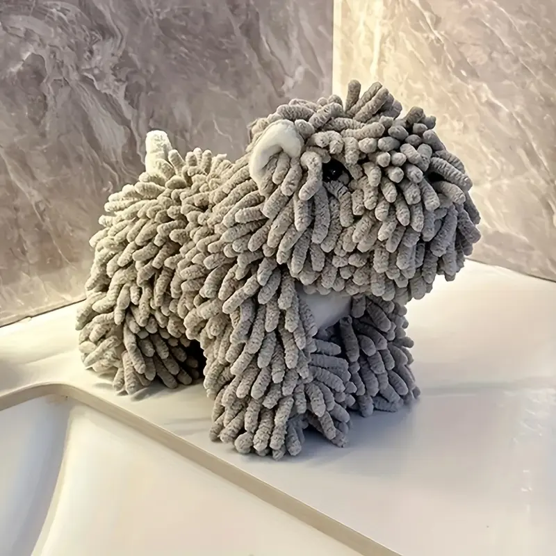1pc Cute Dog-Shaped Hanging Hand Towel, Super Absorbent Chenille Hand Towel Ball for Kitchen & Bathroom, Cartoon Puppy Decor Towel, Soft Absorbent Towel