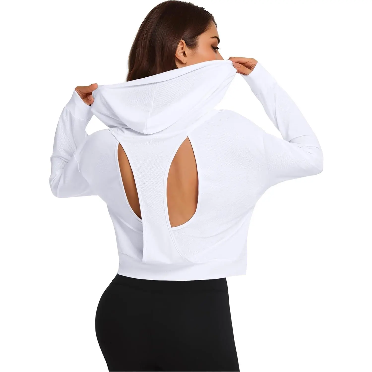 Women's Backless Cropped Hoodie Open Back Crop Top Sweatshirt Long Sleeve Workout Activewear Pullover New model