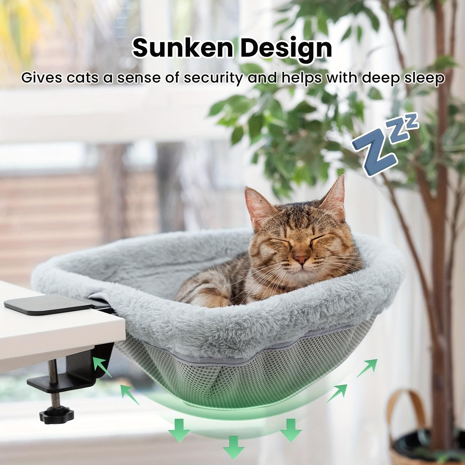 Desktop Cat Bed - One-Key Foldable, Sunken Design, Space-Saving Semi-Circular Cat Nest, Soft Faux Rabbit Fur, for Various Desks - Max Weight Capacity 40 Lbs