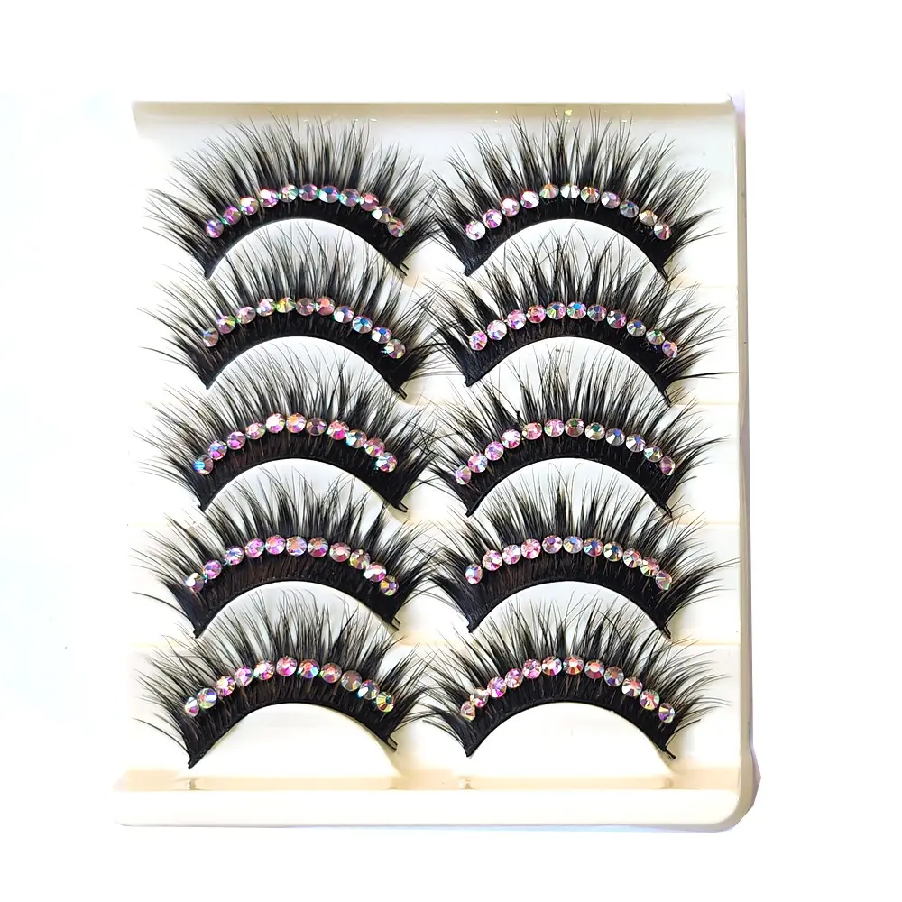 5 Pairs Rhinestone False Eyelashes, Sparkling Stage Makeup, Perfect for Latin Dance, Dense Bright Style, Ideal for Parties and Balls