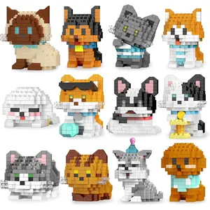 12-Pack Mini Building Bricks Cat & Dog Set, Micro Bricks Animal Figures, Party Favors, Goodie Bag Stuffers, Cute Toys for Animals & Nature Themed Gifting, Bricks & Parts Building Kit for Ages 14+