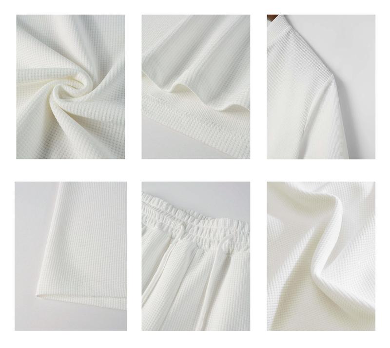 Men’s King Print Zip Henley Collar Short Sleeve and Long Pants Two Piece Set Made with Waffle Knit Fabric Breathable Soft Texture Loose Fit for Casual Everyday Wear