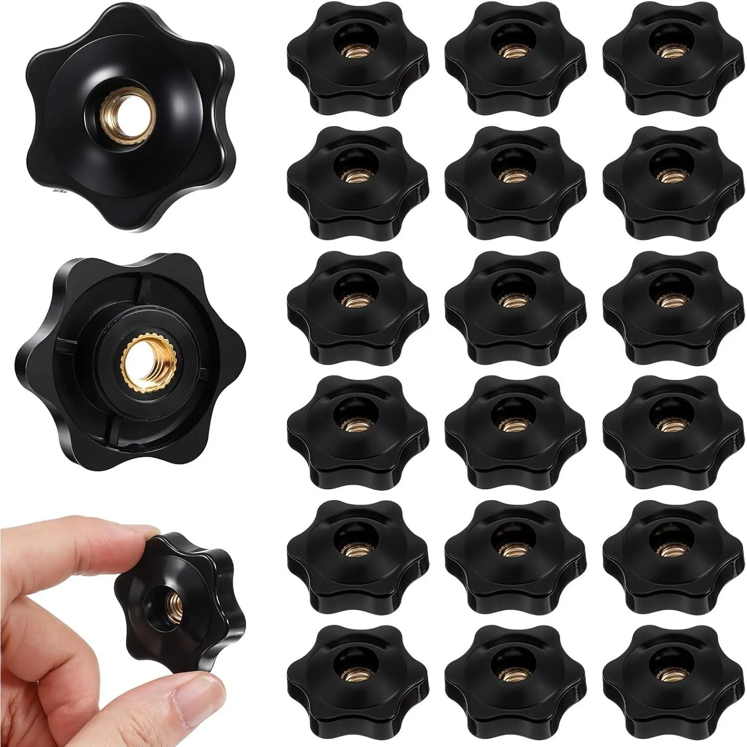 20 Pack 1/4-20 Knobs, Black  Threaded Knobs, Practical Compact Hexagon  Clamping Knob Hand Knob Tightening Screw for Clamping, Jigs, T Track Applications