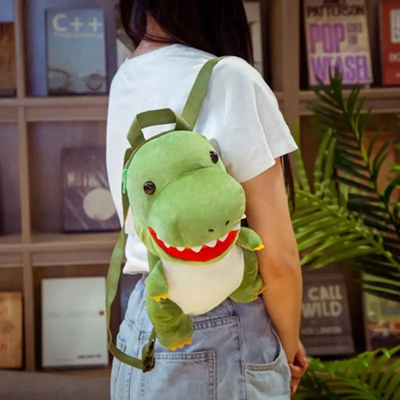 New Fashion Creative 3D Dinosaur Backpack Cute Animal Cartoon Plush Green Dinosaur Crossbody Bag For Children Kids Boy Gifts