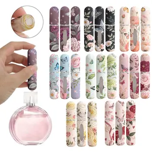 Vintage Flower & Butterfly Print Refillable Mini Perfume Atomizer Canister - Portable Travel Empty Spray Bottle for Cosmetic Liquid, Fashion Accessory Keychain (Multiple Patterns Available), Set 1