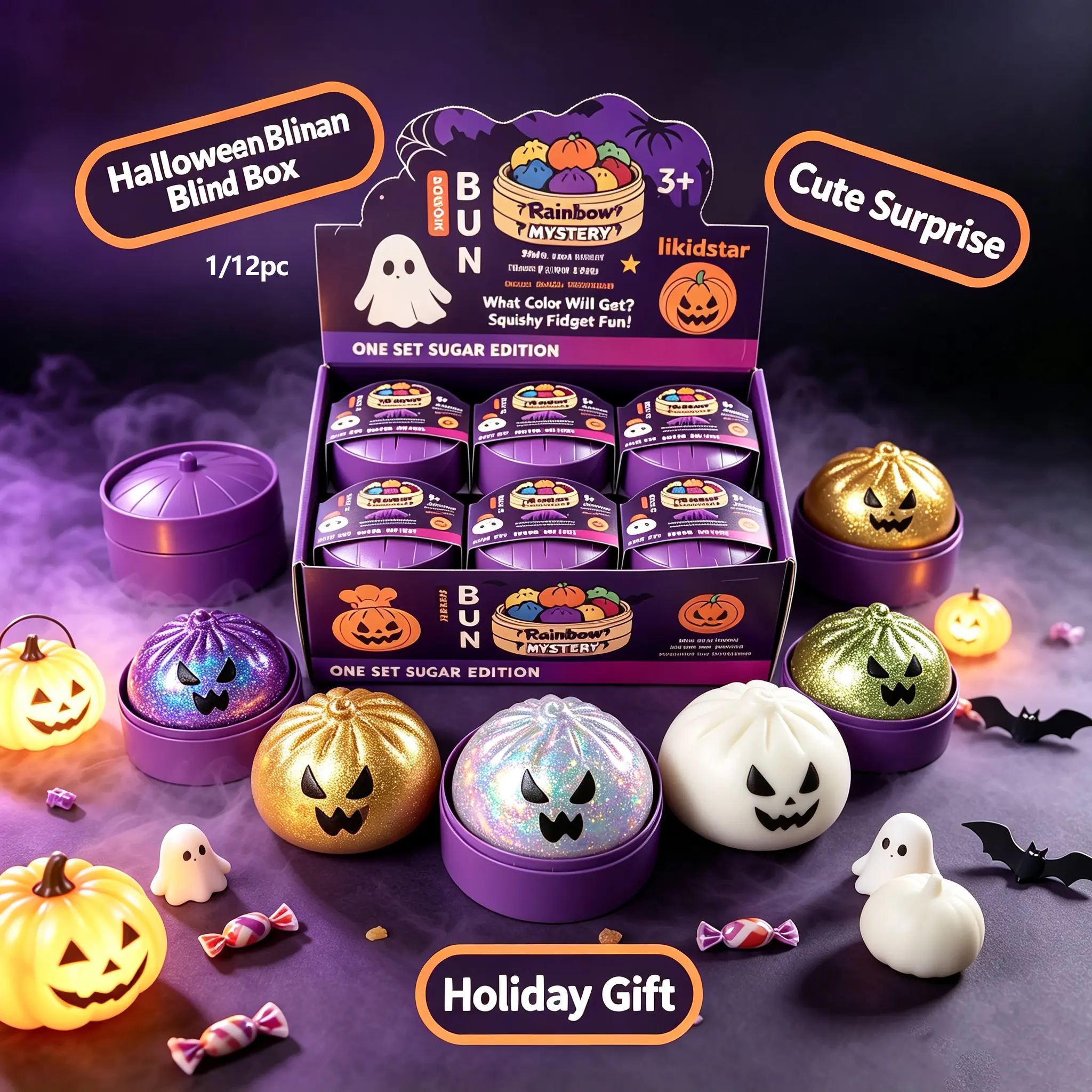 Halloween Ghost Dumpling Glitter Squeeze Toy Set, Spooky Stress Relief Squishy Fidget Toys, Portable Hand Decompression Toy, Halloween Party Favors Trick Treat Bag Fillers Holiday Gifts