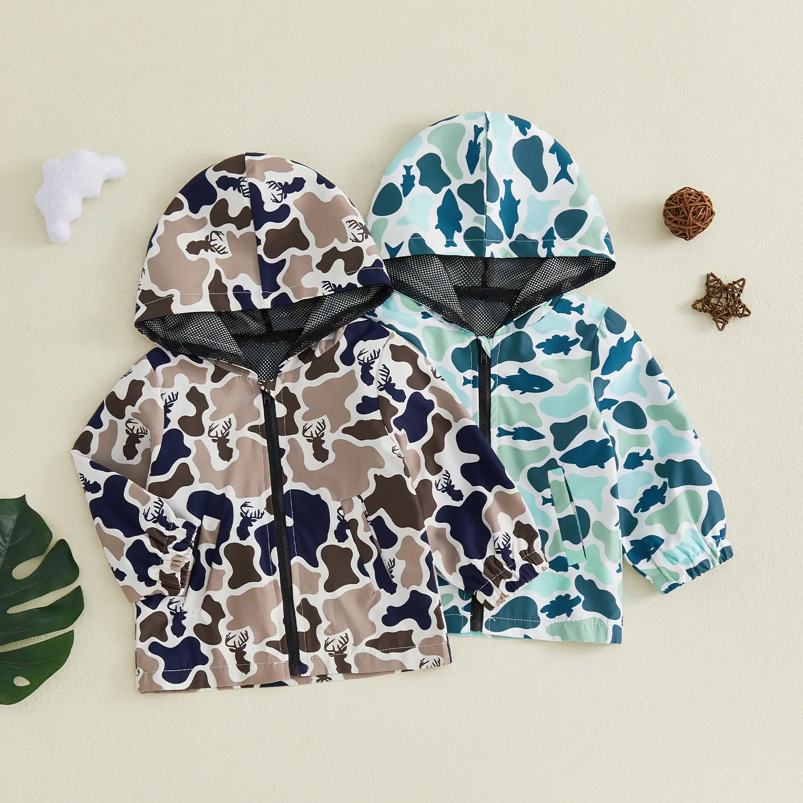 REDWOON Toddler Baby Little Boys Deer Head/Shark Hooded Windbreaker Casual Zipper Long Sleeve Coat with Pockets Fall Clothes 6M-4T