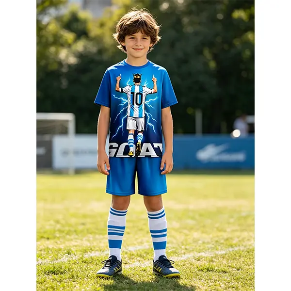 Boys' 2-Piece Summer Pyjamas Set - Casual Comfy Pajama, 3D Graphic Football Star No.7/No.10 Short Sleeve Tops & Elastic Waist Shorts, Teen Pullover Sleepwear Homewear Tracksuit