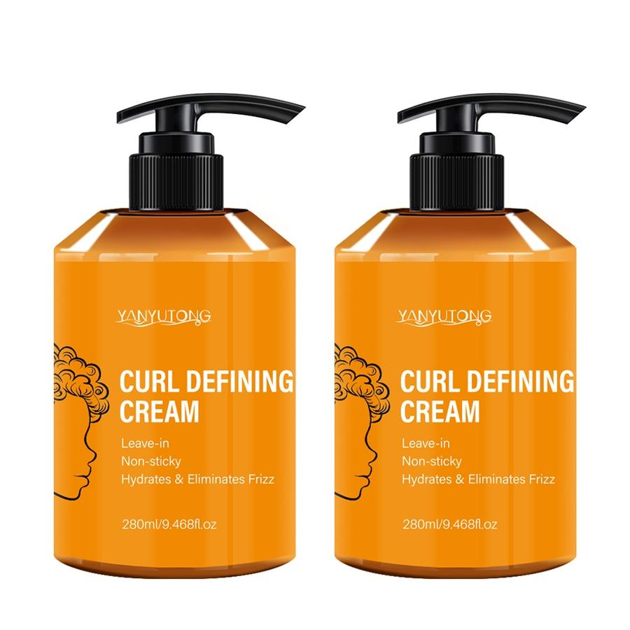 2 bottles of curly hair styling cream, curly hair products, Haircare, specially formulated for wavy and curly hair, enhances luster and fluffiness, contains castor oil and shea butter, moisturizes, soothes frizz
