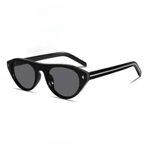 Women's New Cat Eye Sunglasses - Trendy Casual Sunglasses, Black Metal Frame, Oval Shades, Stylish Fashion Eyewear for Daily Outdoor Wear