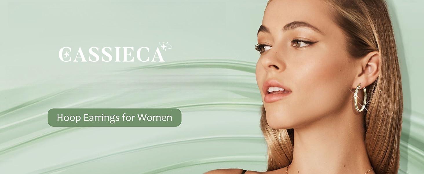 CASSIECA Hoop Earrings for Women Girls Hypoallergenic 316L Stainless Steel 40/50/60mm Large Hoops Sparkly Cubic Zirconia Simulated Diamond Hoop Earrings Gold/Rose Gold/Silver Hoops Earrings for Women