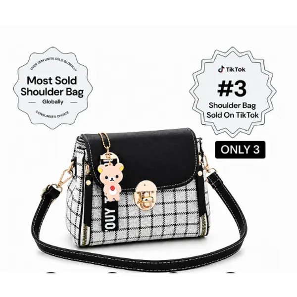 Women's Plaid Pattern Handbag Buckle Decor Flap Purse, Fashion PU Leather Crossbody Bag with Top Handle, Cute Charm Shoulder Satchel Bag, Elegant Everyday Purse for Women