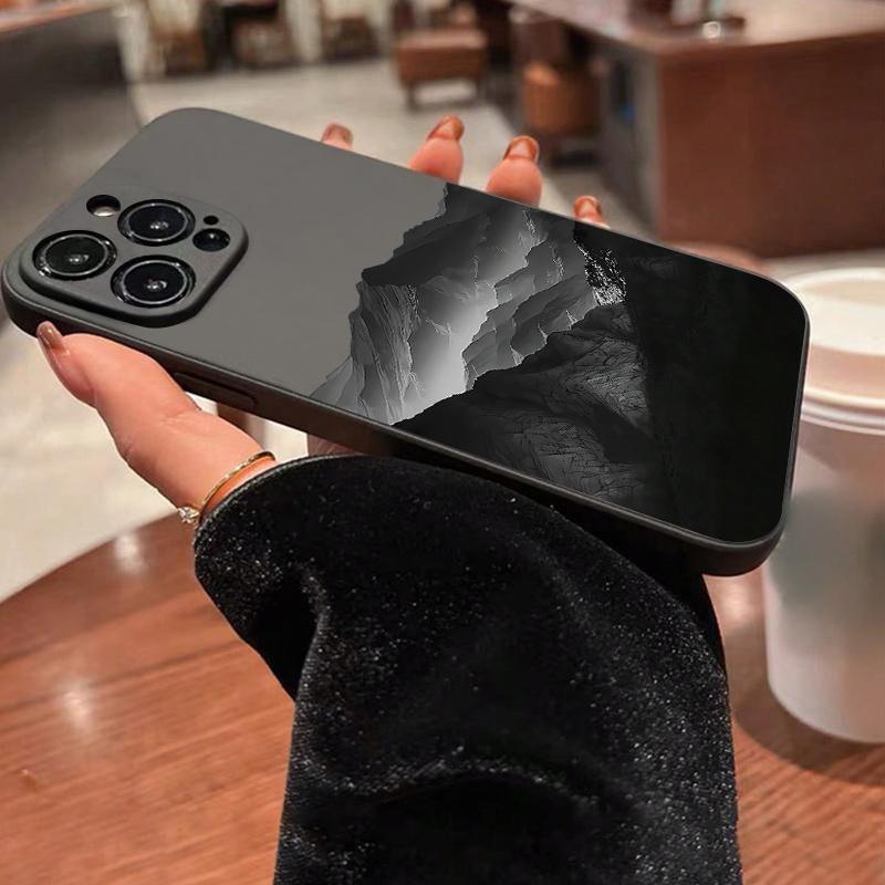 Creative Cube Black Brand New Colorful Mountain Scene Pattern TPU Shockproof Full Coverage Precision Hole Protective Case, Suitable for iPhone 17/16/15/14/13/12/11 PRO PROMAX PLUS AIR E XS XSMAX, Ideal Gift for Friends and Family, YT40