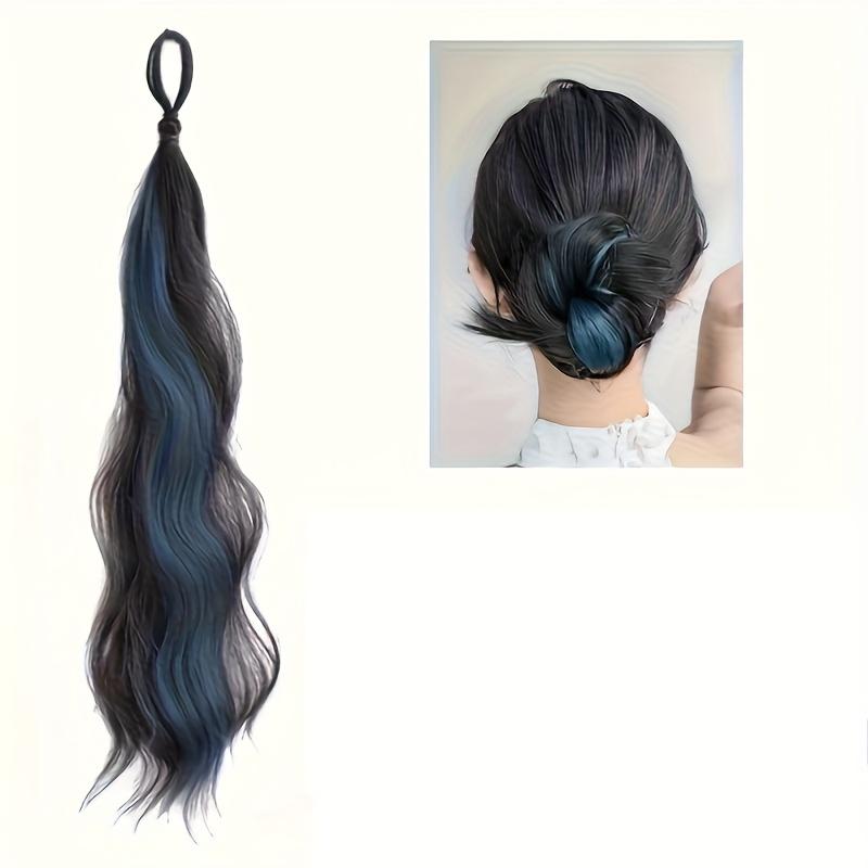 2 long wavy synthetic wigs, braided ponytail hairband with elastic band, available in curly and straight styles, elastic hair tie, suitable for women, applicable to various hairstyles