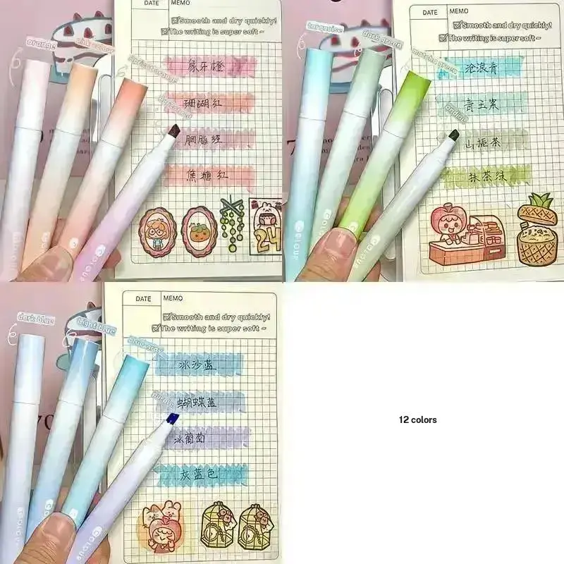 4-Pack Gradient Fluorescent Pens, Large Capacity Highlighter Markers, Student Planner Pens, Stacking Color Fluorescent Markers, Ideal for Note-Taking