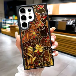 Vintage Stained Glass Floral Print Clear Magnetic Phone Case, Compatible with MagSafe Silicone Bumper Protective Cover For Samsung S26 S25 S24 S23 S22 Ultra Plus FE