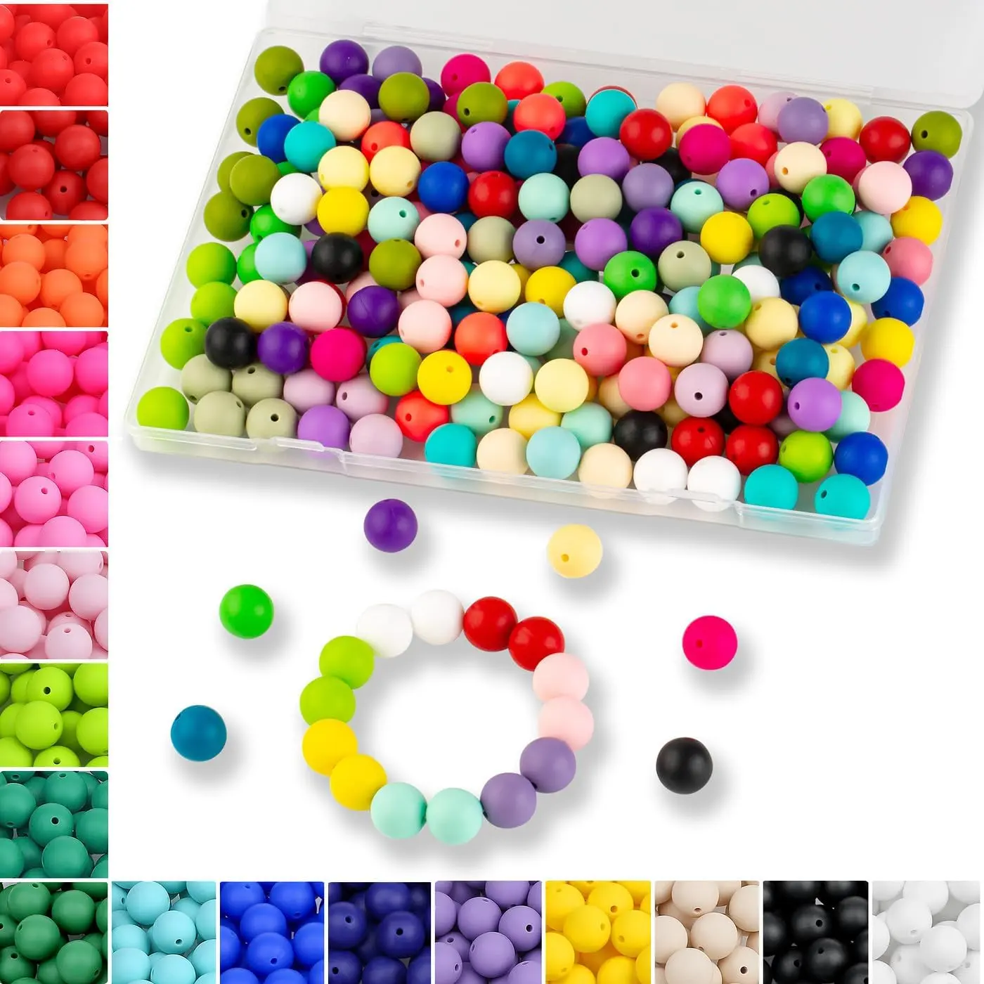 120 count  Beads 24 Colors 15 mm Silcone Beads for /Bracelet/Pens Making  Color Round Focal Rubber Beads for Crafts Making(with Boxed Kits)