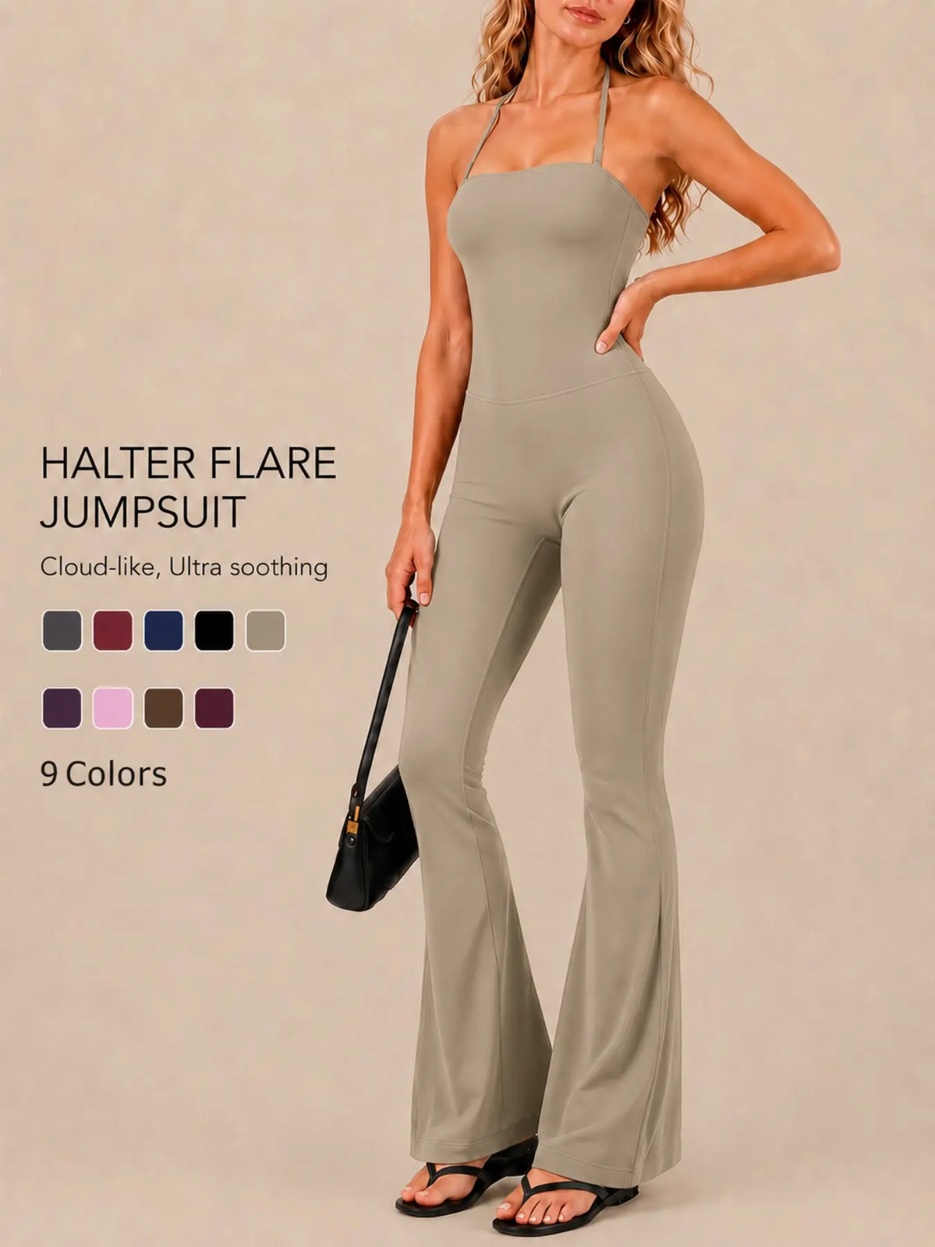 Women’s Halter Neck Sleeveless Sports Jumpsuit Yoga Jumpsuit One Piece Buttery Soft Moisture Wicking Breathable Stretch Shaping Workout Romper for Gym Cycling Casual Travel Wear