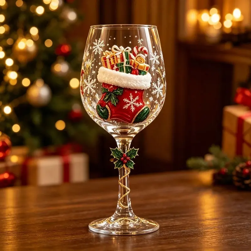 Luxurious Christmas Glass Art Coupe, Unique Winter Snowflake Design, Elegant Holiday Glassware, Perfect for Festive Celebrations