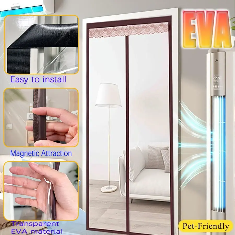 Pet Friendly Hands-Free Magnetic Insulated Door Curtain, Auto Close Thermal Barrier, Anti-Insect Eva Screen for Kitchen & Living Room, Magnetic Closure Door, Screen Doors