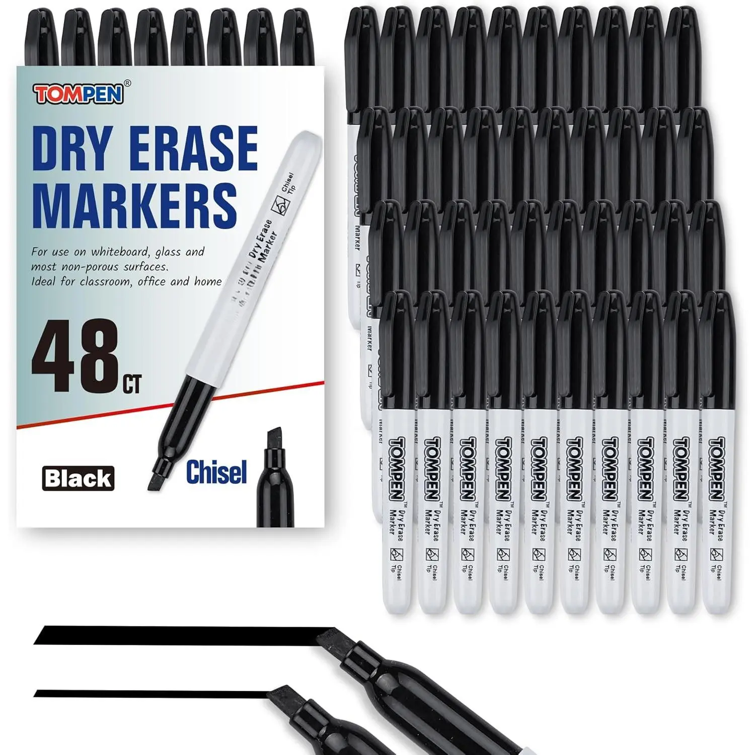 Dry Erase Markers Chisel Tip Black,48 Count Bulk,Erasable Whiteboard Markers with Low Odor Ink Quick-Drying for Calendar Boards Office  School Writing Planning