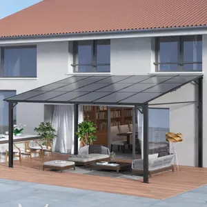 GARVEE12'x 20' Lean to Gazebo, Hardtop Wall Pergola with Polycarbonate Roof, Aluminum Frame Mounted Gazebo for Lawn Patio Deck Yard and Party