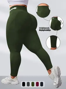 Women's Plus Size High Waist Tummy Control Tight Pants, Ultra Soft Full-Length Yoga Running Pants, Solid Color Non-Transparent