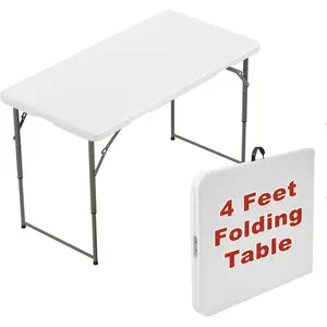 4 ft Heavy-Duty Folding Table, Polyethylene Plastic Top with 3 Adjustable Heights, Portable Lightweight for Camping, Parties, and Easy Storage