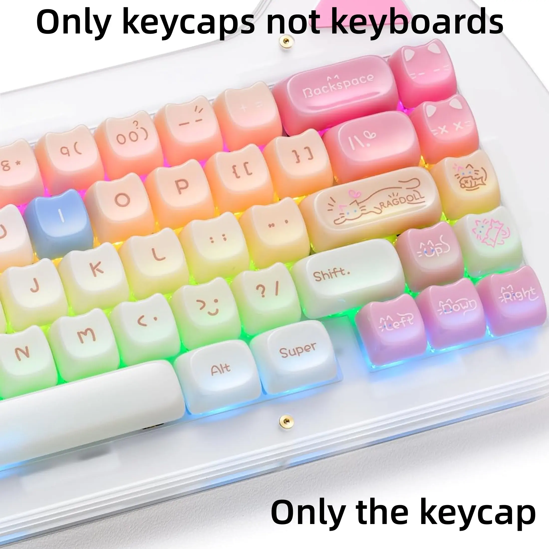 Jade Ragdoll Cat Keycaps, Keycap Set, 148 Keys Translucent Jelly, Cute Mao Profile, Custom Keycap for Cherry Gateron Mx Switches, Mechanical Keyboards