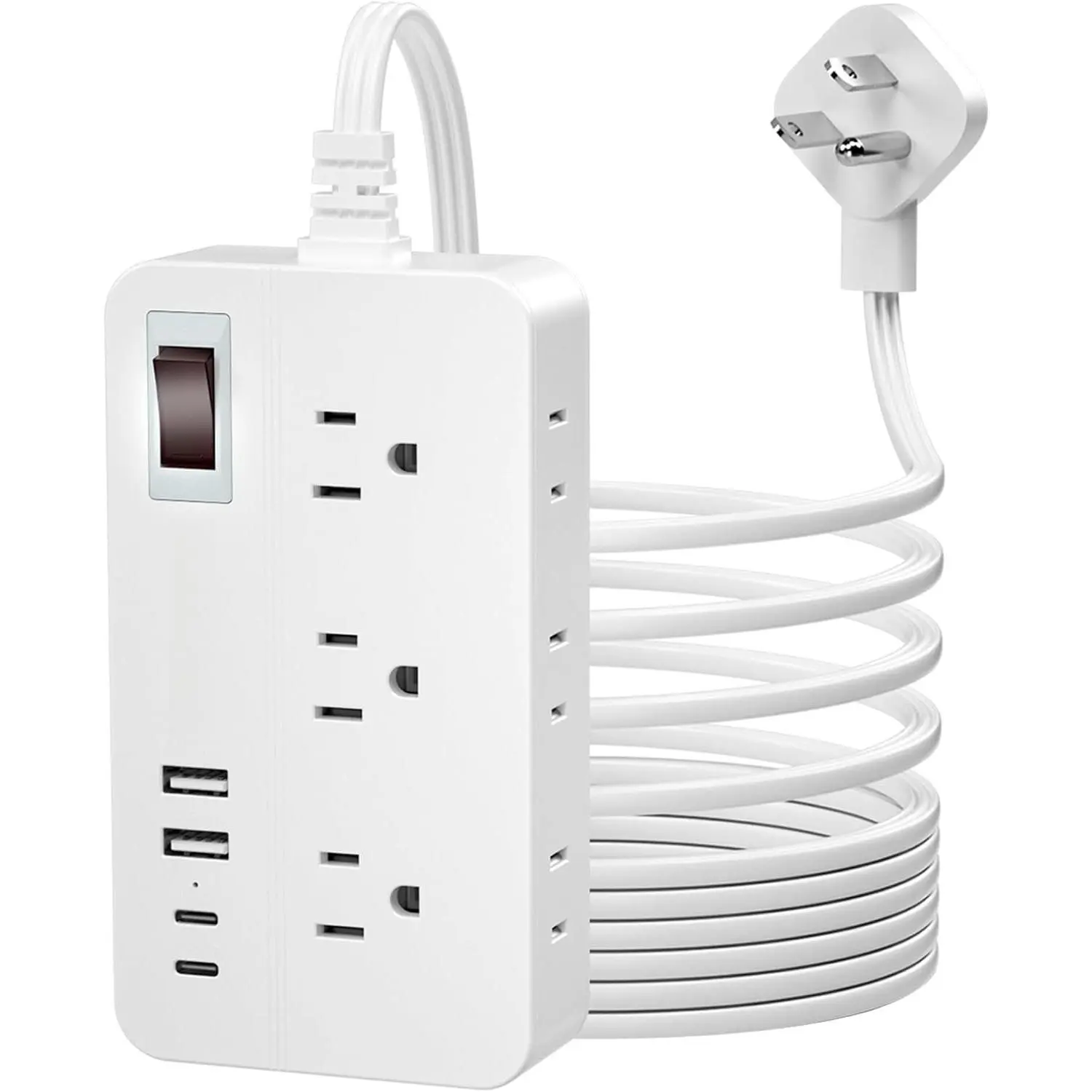 Surge Protector Power Strip - 5Ft Braided Extension Cord Flat Plug with 6 Outlets and 2 USB-A 2 USB-C Ports, 1080 Joules Wall Mounted  Station for Office  ETL (10 FT)