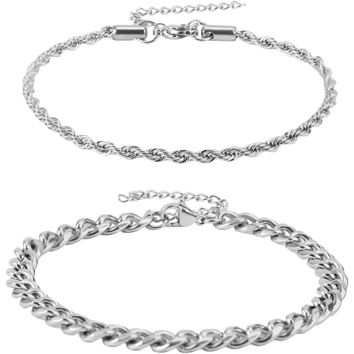 2 count  Chain Bracelet for Men, Durable  Stainless Steel Cuban Link Bracelet Easter Gifts Fashion Men’s  for Him or Teens Boys  Ideas