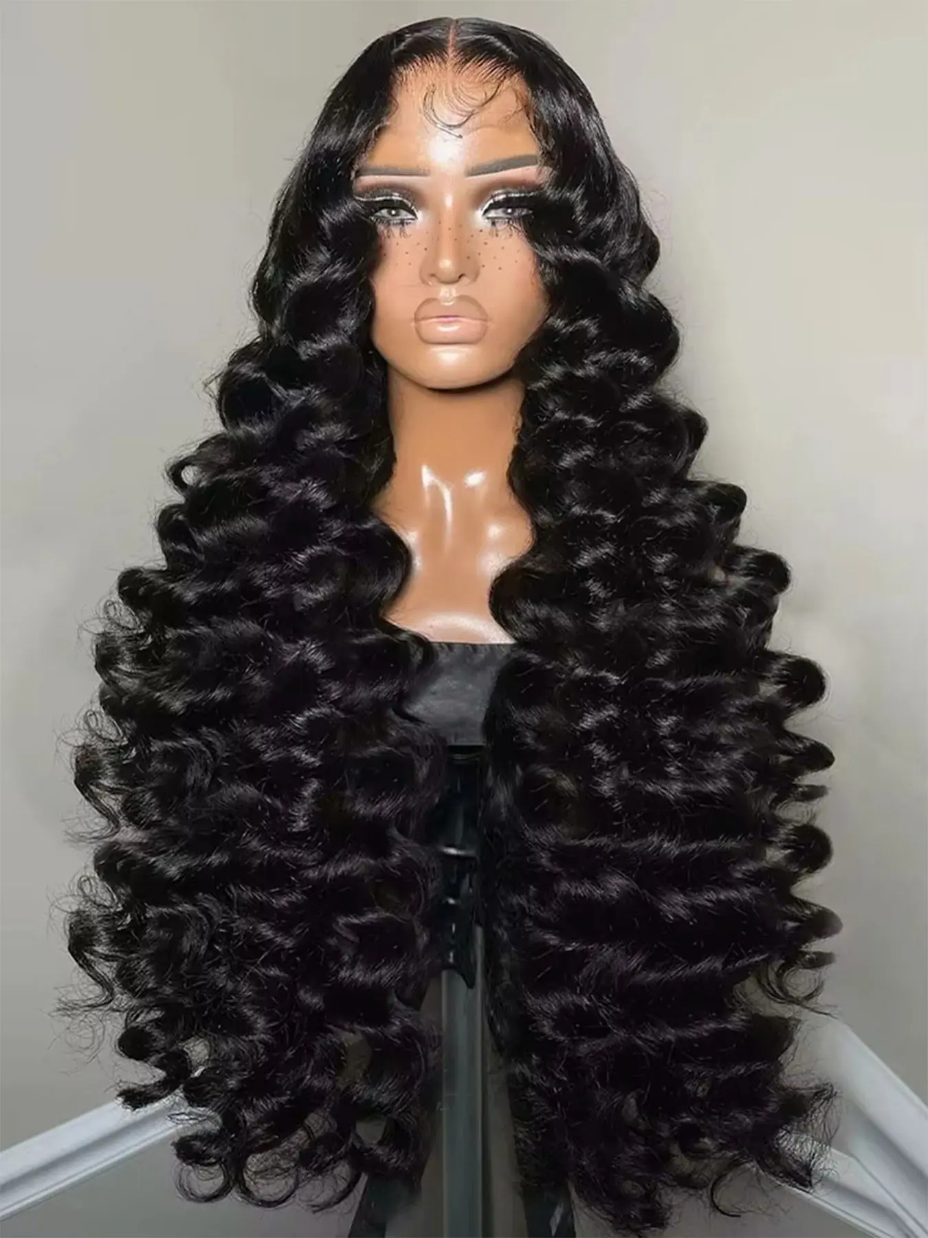 [Super Deal]Loose Deep Wave 13x4 Synthetic Lace Front Wig Pre Plucked Hairline Heat-Resistant Hair 13x4 HD Transparent Lace Frontal Wigs For Women 26 Inch 200% Density Natural Look Daily and Party Use