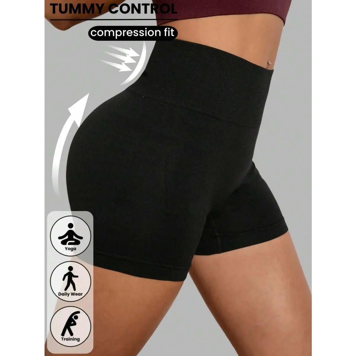 Women's High Waist Seamless Biker Shorts, Plain Knitted Compression Fit Athleisure Wear for Yoga & Cycling, Sporty Chic, Cycling Shorts, Single Pieces
