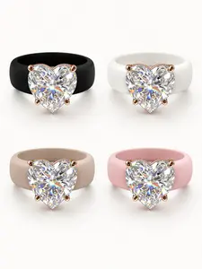 European and American Luxury Heart Zircon Silicone Ring Set, Boho Style Stackable Rings, Fashionable and Versatile Jewelry